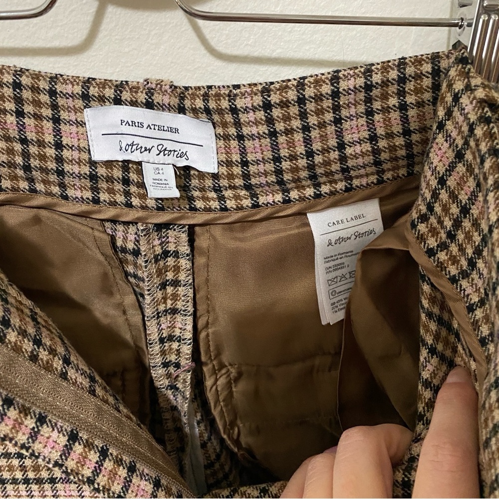And Other Stories & Other Stories Plaid Beige Checked Flare High Waist Pant Sz4 - Picture 4 of 5